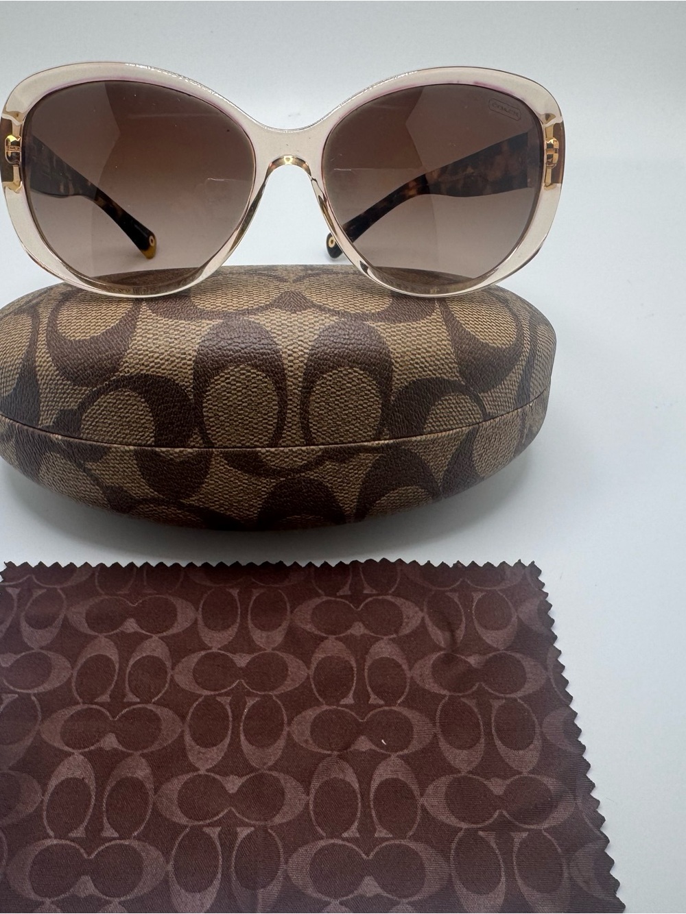 Coach Women's Oversized Beige Frame Sunglasses with Brown Gradient Lenses